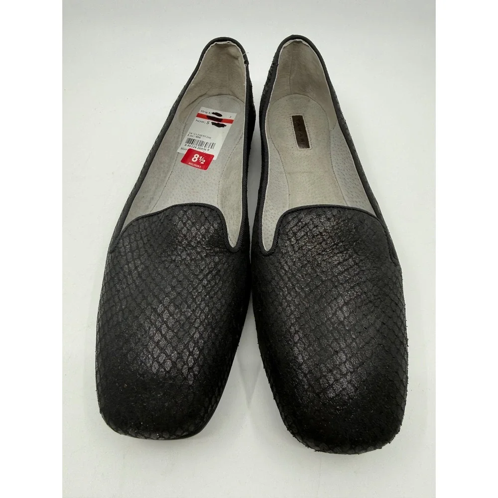 Tahari Clementine Womens Black Snakeskin Loafers Square Toe Flats Size 8.5